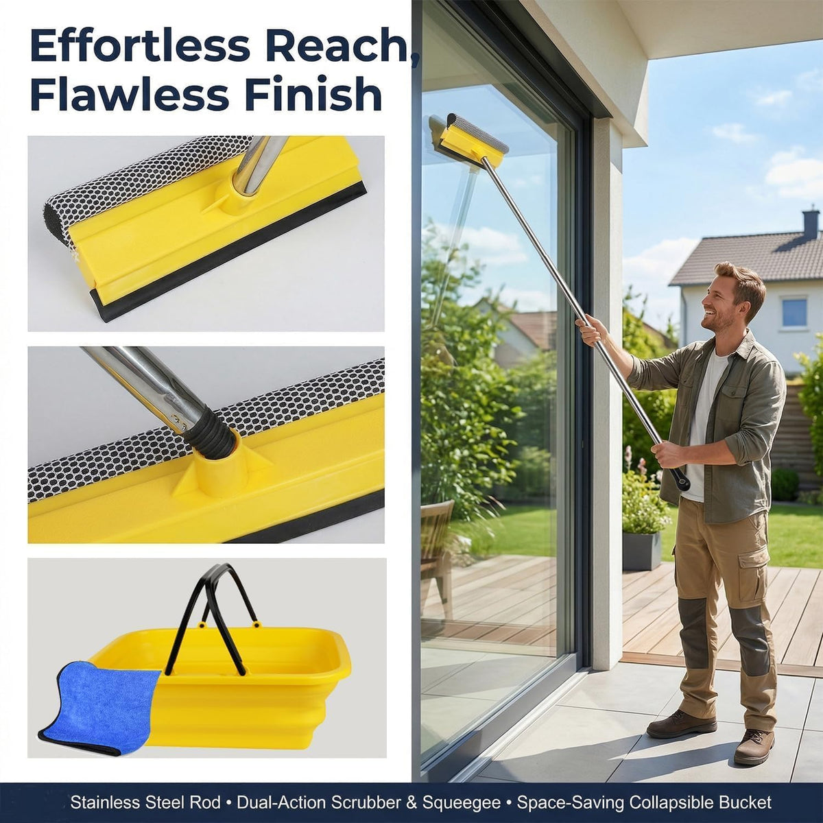 Window Cleaning Kit with 10L Collapsible Bucket