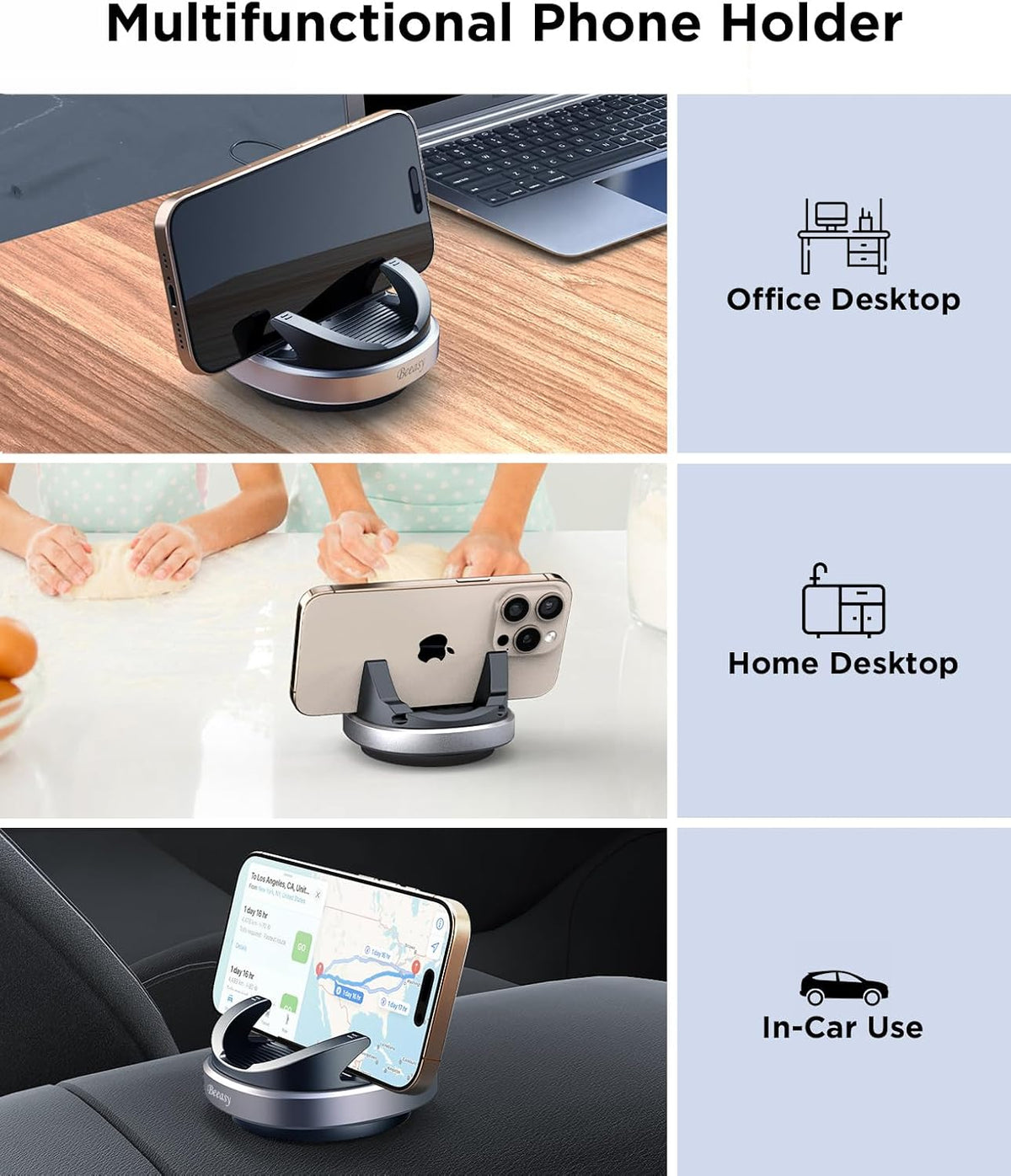 Beeasy Car Phone Holder Mount, 360° Rotation Dashboard Phone Holder, Washable Nano Gel & Silicone Anti-Slip Car Mount for iPhone 17/16/15/14, Samsung, Google Pixel, All Smartphones & GPS