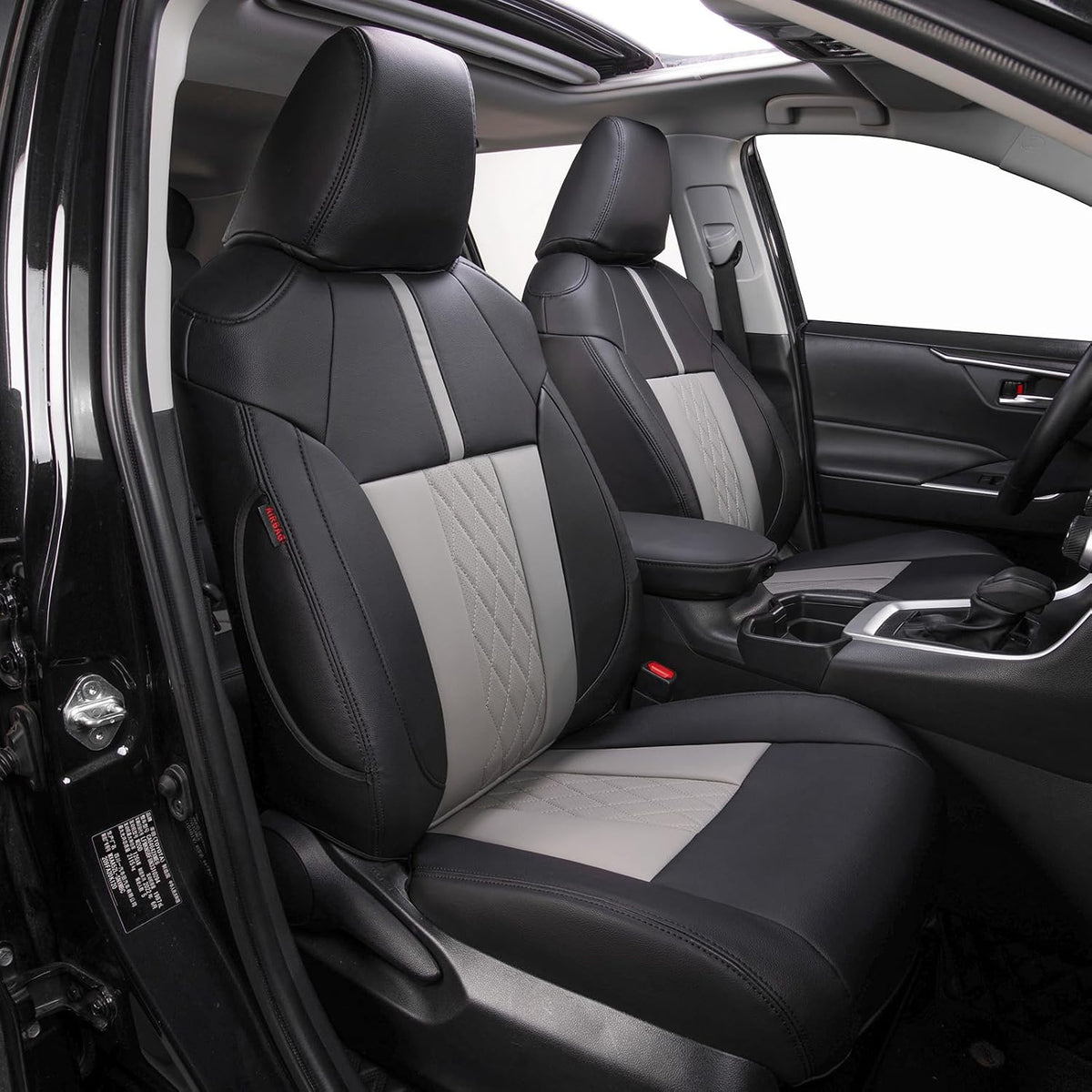 EKR Rav4 Seat Covers Custom Fit for Toyota Rav4(Gasoline) 2019 2020 2021 2022 2023 2024 2025 LE/XLE/XLE Premium/Limited,Leather Car Seat Cover Full Set for SUV,Faux Leather(Black with Blue Piping)