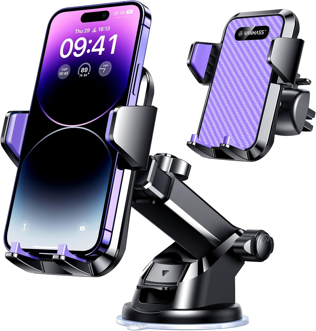 VANMASS【85+LBS Strongest Suction & Military-Grade Ultimate Car Phone Mount【Patent & Safety Certs】 Cell Phone Holder for Dash Windshield Vent for iPhone 17 Pro Max Automobile Interior Sets, Red
