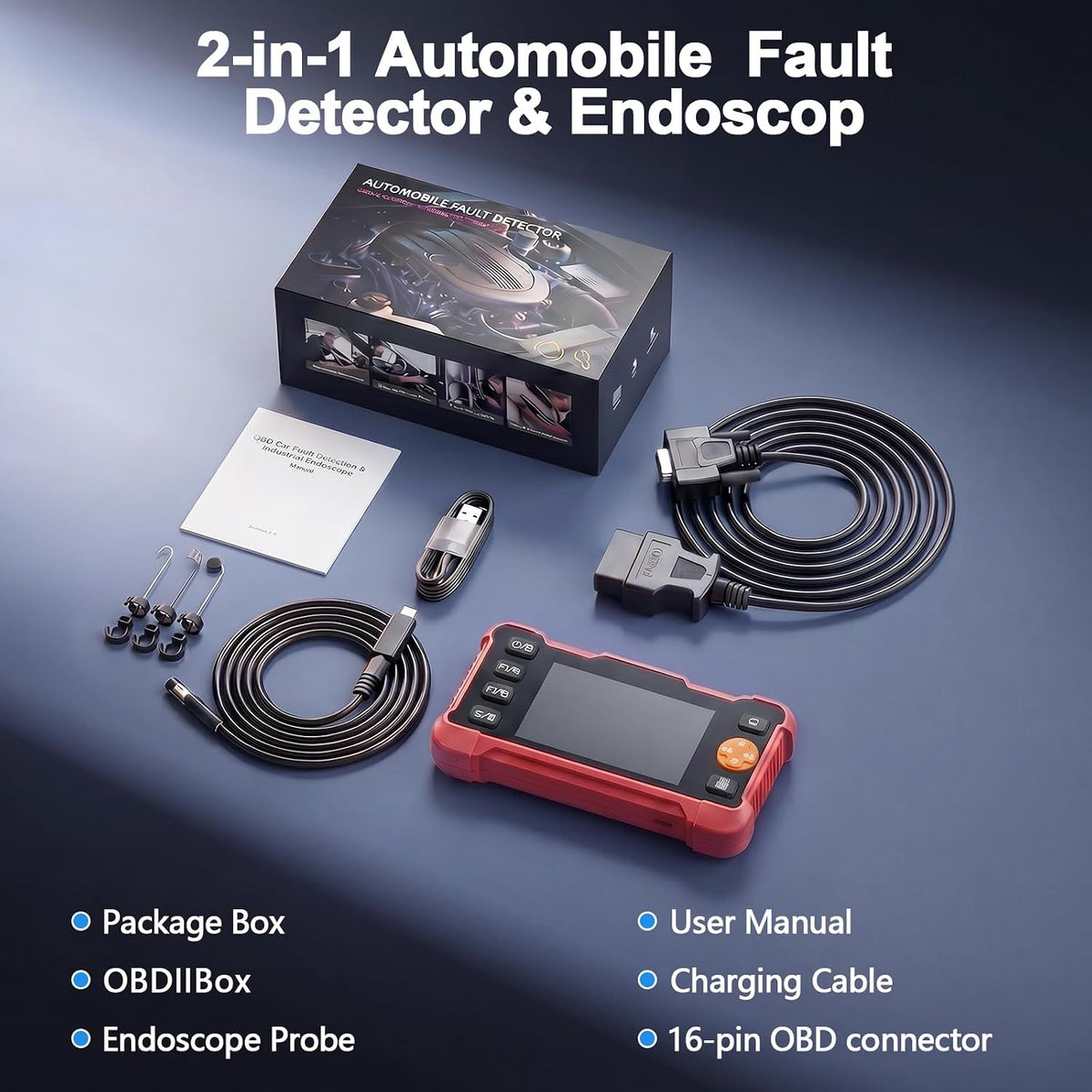 2-in-1 OBD2 Scanner & Endoscope Camera with Light, Universal Car Engine Fault Code Reader, Flexible Snake Borescope Inspection Camera, Multifunctional Automotive Mechanic Tool for Car Accessories