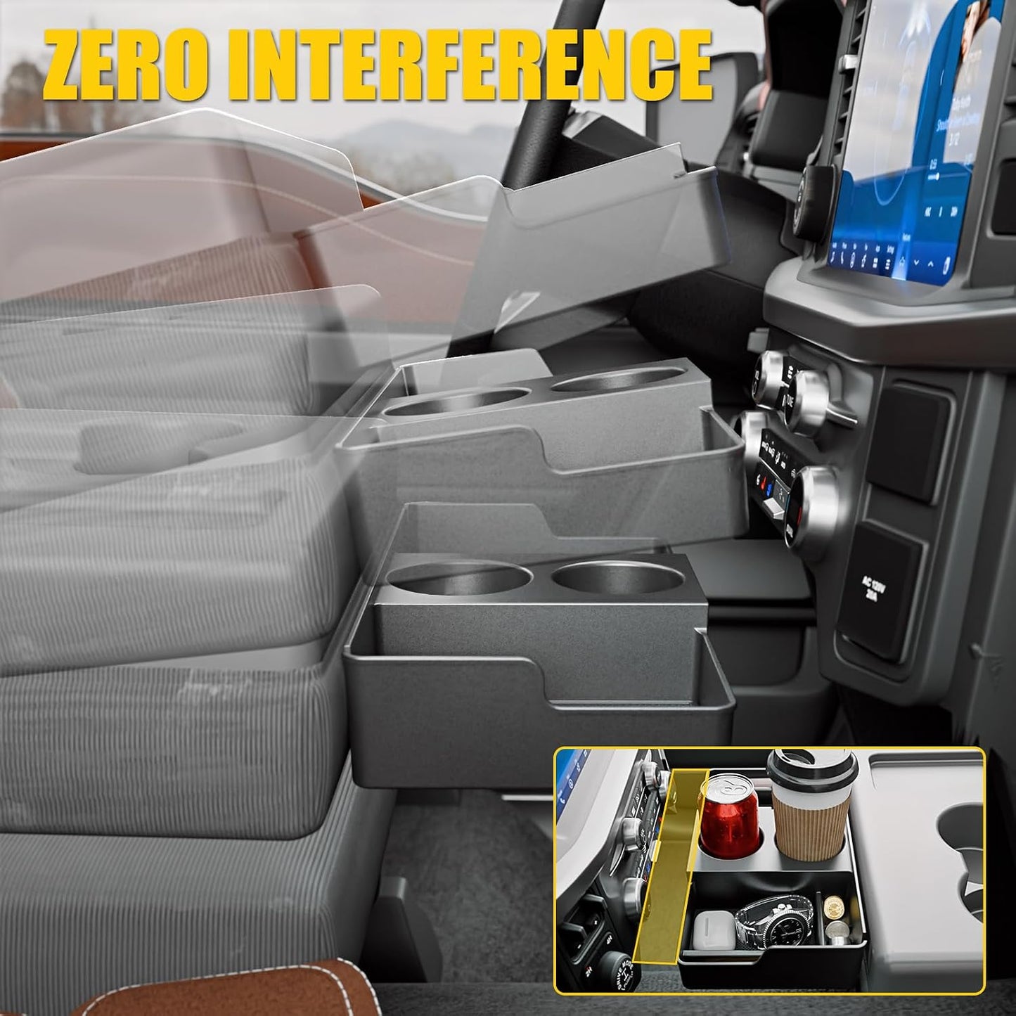 Front Center Seat Headrest Organizer Compatible with 2011-2026 Ford F150 F250 F350 F450 F550 F650 Cup Holder Coin Container Storage Box with Silicone Pads Accessories (Jump Seat Console Only)