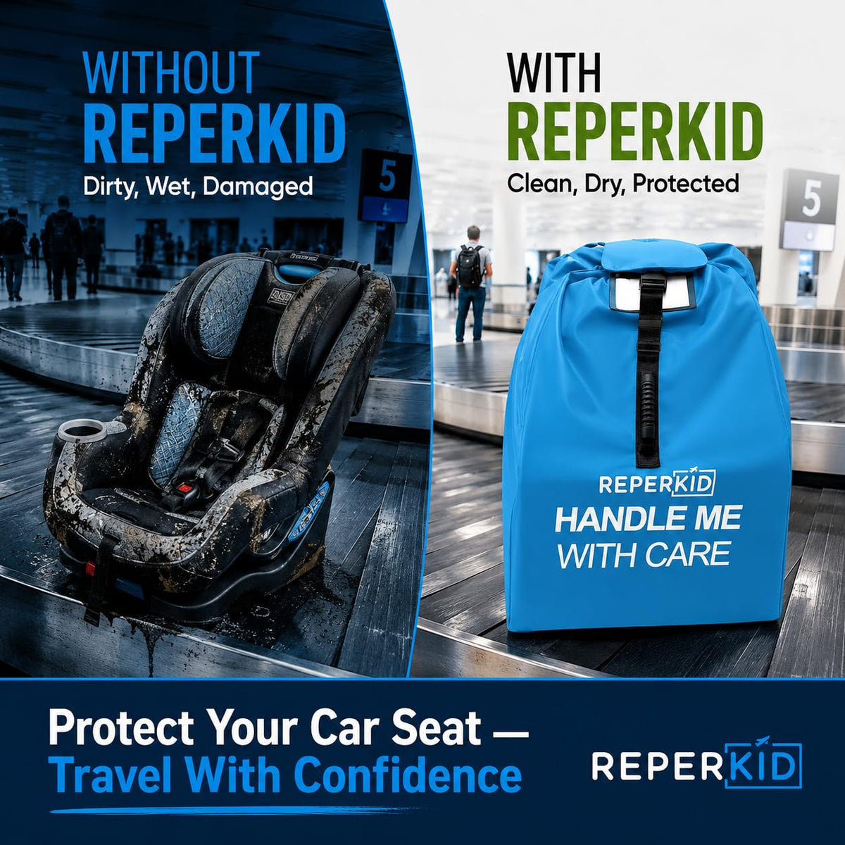 Car Seat Travel Bag for Airplane, Backpack Straps, Fits Most Car Seats