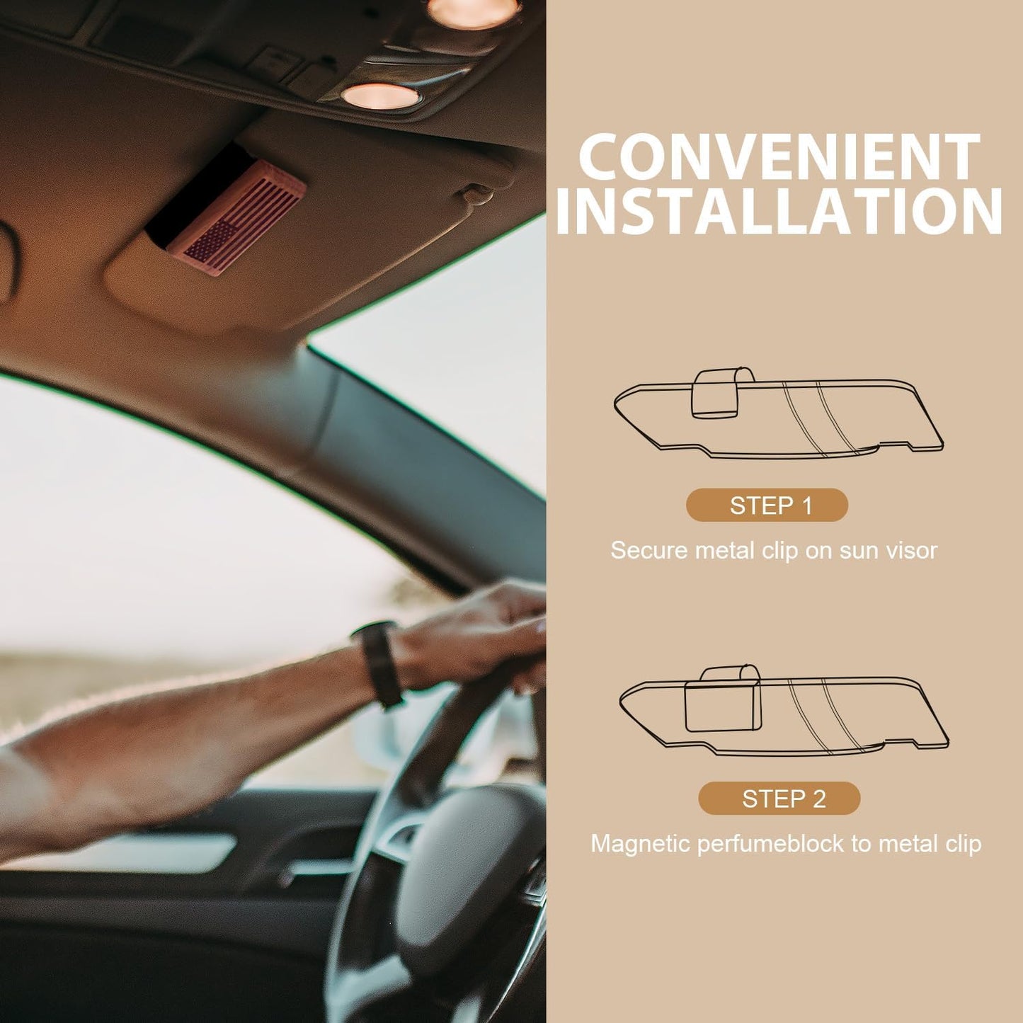 AirPurelle Car Air Freshener with Metal Clip Wood Air Freshener, 90 Days Long Lasting Amber Vanilla Scent, Includes 2x 8ML Refills, 0.54 FL OZ, Made in USA, Car Auto Accessories