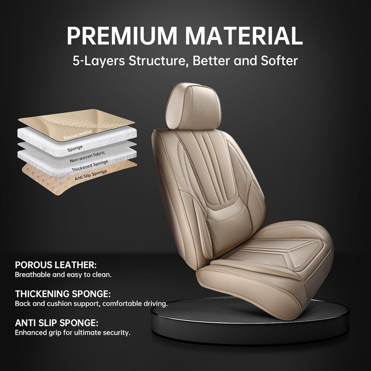 Car Seat Covers Front Seat Beige, Leather seat covers, Universal Fit, 2Pcs
