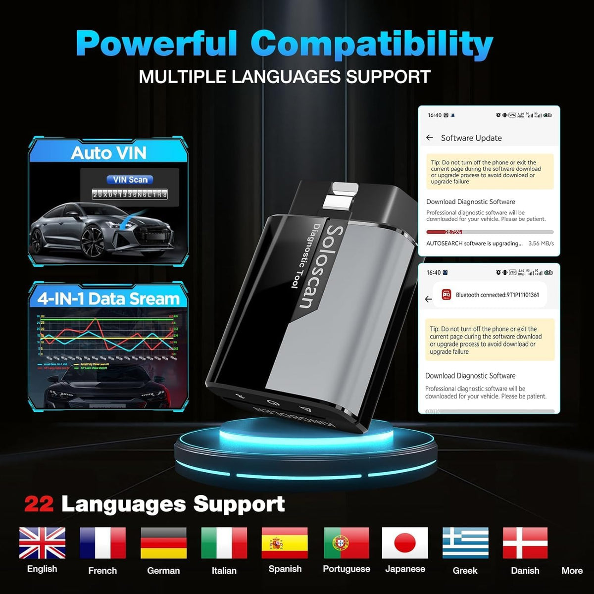 KINGBOLEN SOLOSCAN Bluetooth OBD2 Scanner for VW/Audi/Skoda No Subscription