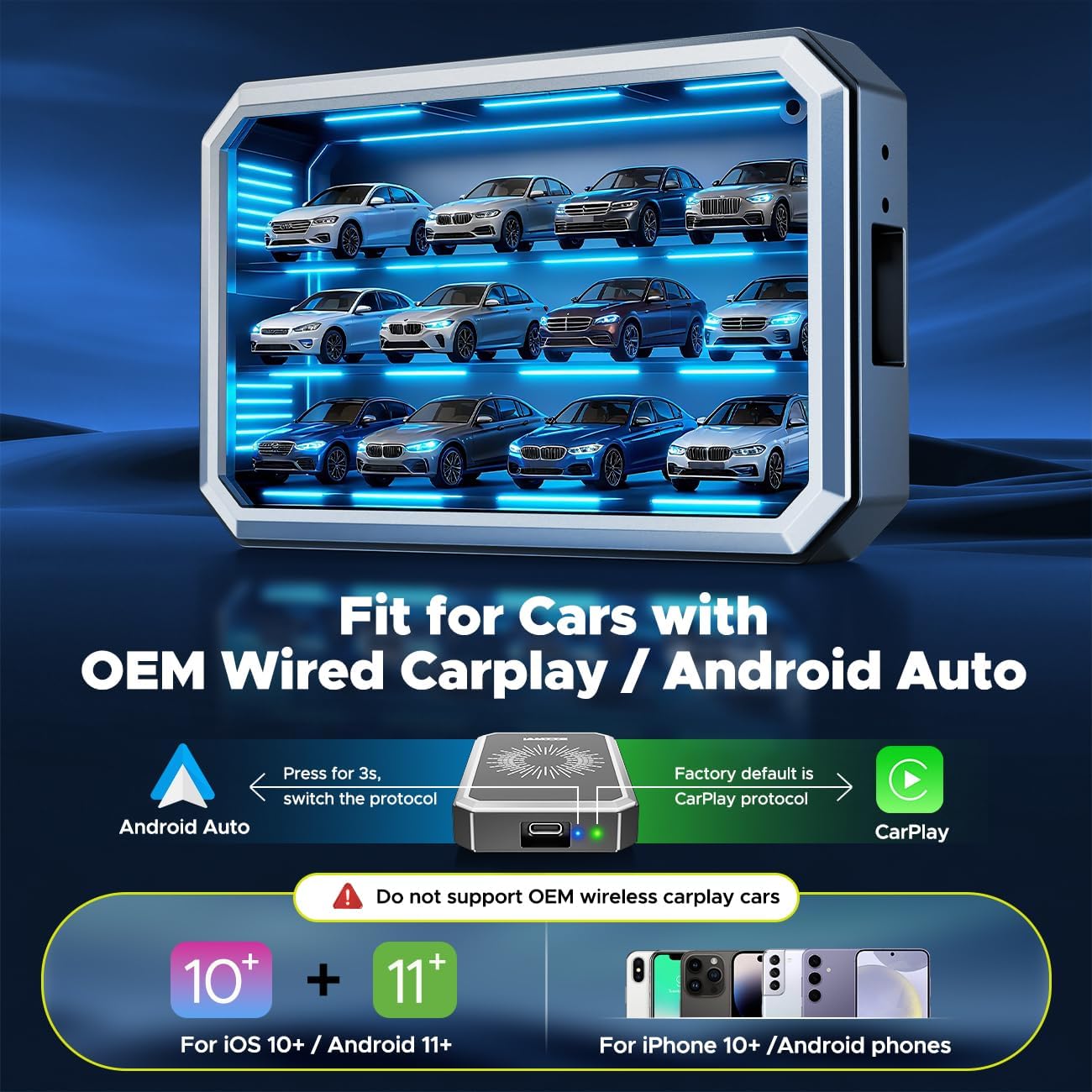 LAMTTO Wireless CarPlay Adapter with Gemini AI, 4GB+32GB Magic Box with Full Google Play Access—Download Streaming Apps, Games, Support Android Auto, OTA, HDMI, Airplay, USB Drive Media Playback