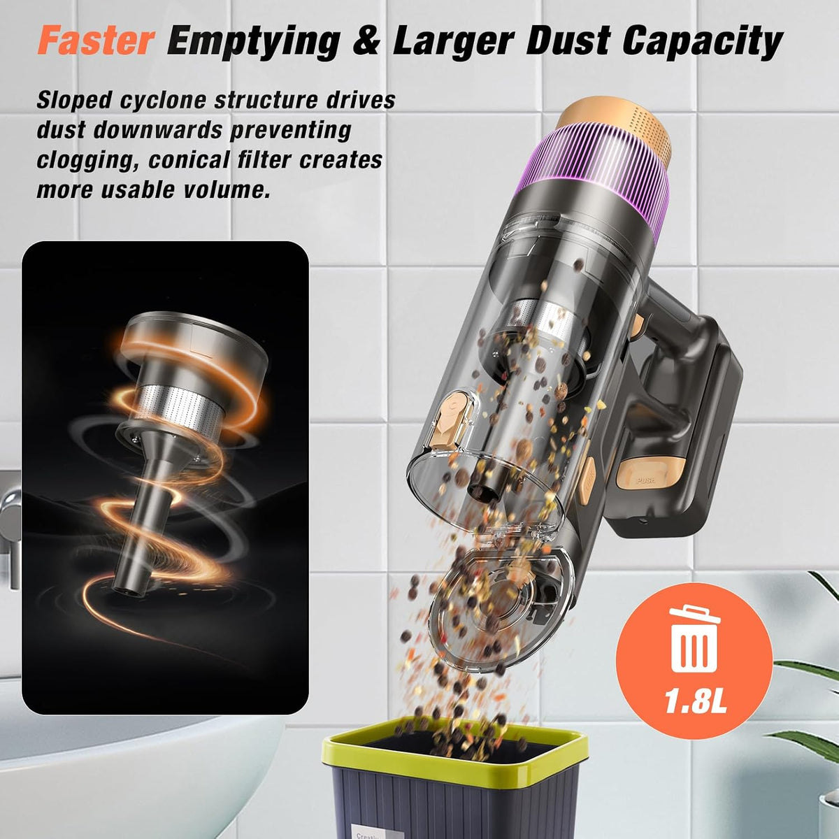 PEDOOLO Cordless Vacuum Cleaner, Upgraded 650W 55KPA 70Mins Vacuum Cleaners for Home, Self-Standing Stick Vacuum, Wall Mount Charge & Touch Screen, Anti-Tangle for Pet Hair Carpet Hardwood Floor Car