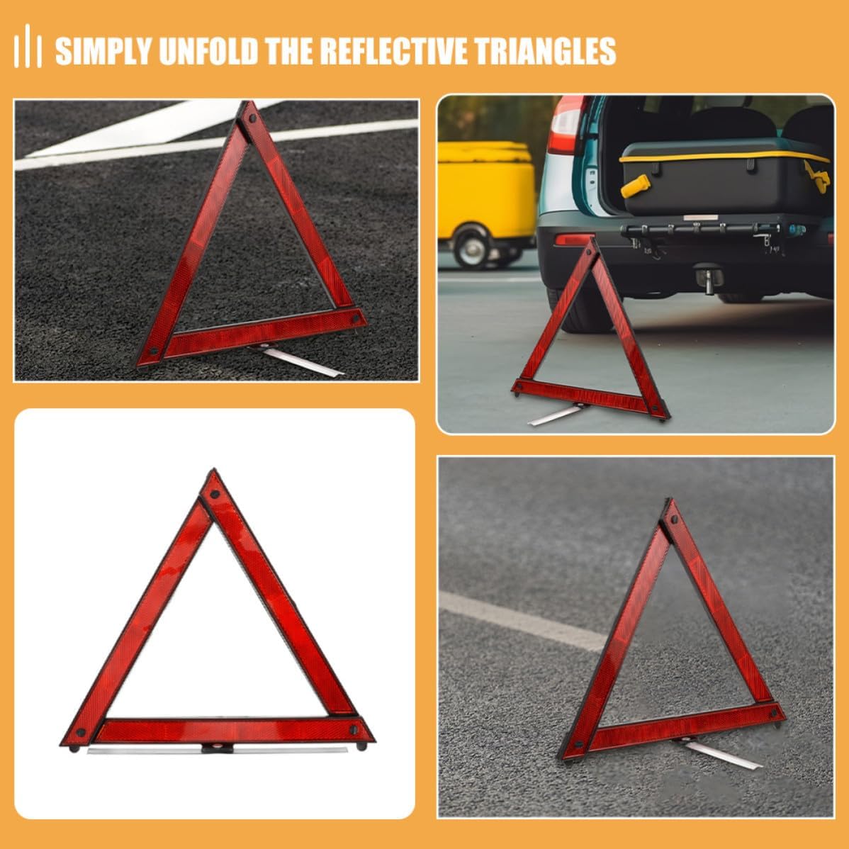 Luxshiny 5pcs Foldable Red Warning Triangle for Car and Vehicle Road Safety