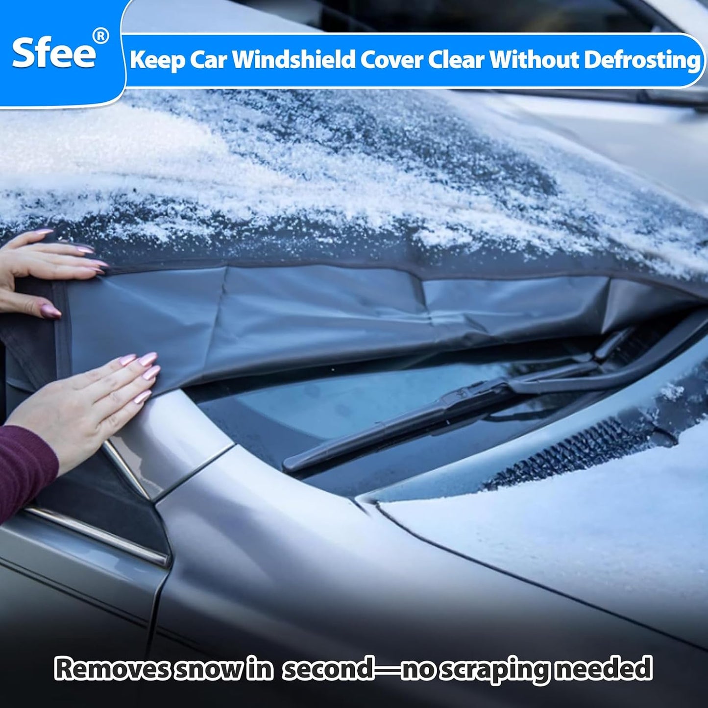 Sfee Windshield Cover for Ice and Snow,Heavy-Duty 600D Waterproof Windshield Snow Cover With 2 Mirror Covers, All-Weather Magnetic Frost Guard Winter Car Snow Cover Fit Car, Truck, Suv,Van (77" X 47")