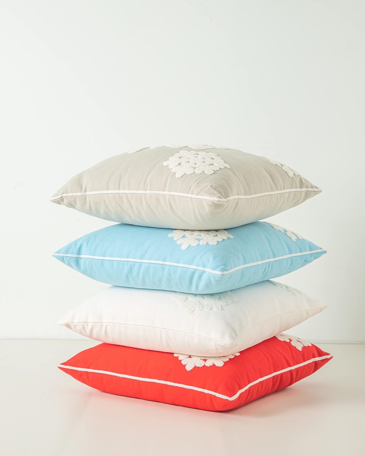 18x18,Cotton Christmas Blessing Throw Pillow Cover for Bed Sofa Cushion Car Snowflake Embroideried Pillowcases,1pair Blue