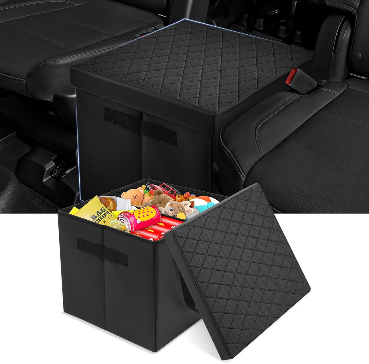 Autorder Car Seat Organizer for 2019-2025 2026 Subaru Ascent Accessories Portable Backseat Organizer with Lid Handles Multipurpose Car Floor Storage for Kids Toys Baby Products Daily Necessities