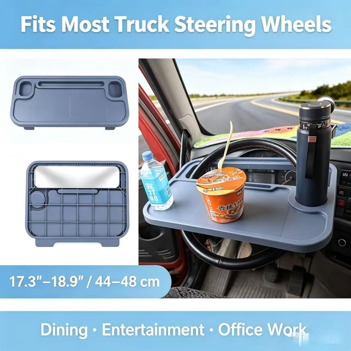 Multi-Compartment Steering Wheel Tray for Kenworth T680