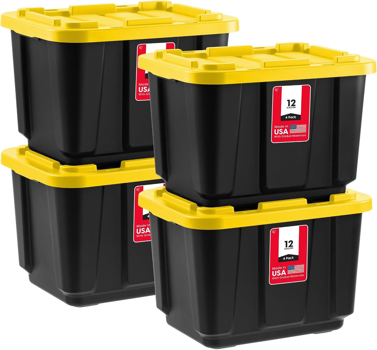 IRIS USA 4-Pack 12 Gallon Storage Bins with Lids |Made in USA| Heavy Duty Eco-Friendly Plastic Tote Containers for Truckbed Tool Box Organization, Large - Navy