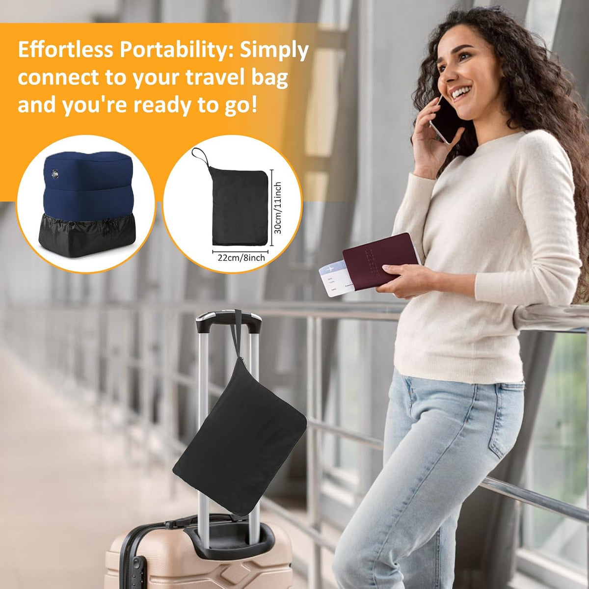 Inflatable Foot Rest Pillow for Travel - Adjustable Height Flight Foot Rest