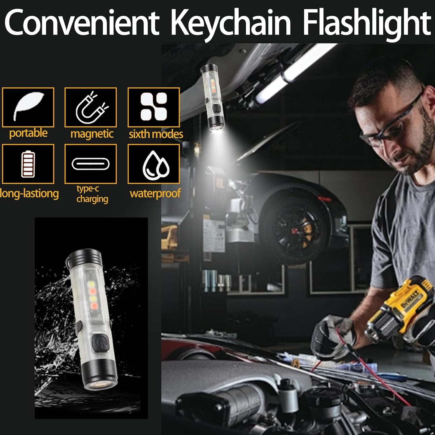 Hilngav3Pack MINI EDC Rechargeable Keychain Flashlight, 300 Lumens USB C Rechargeable Keychain Flash Light, Compact Portable Mini Tiny LED Keyring Lights with Pocket Clip Everyday Carry, Emergencies