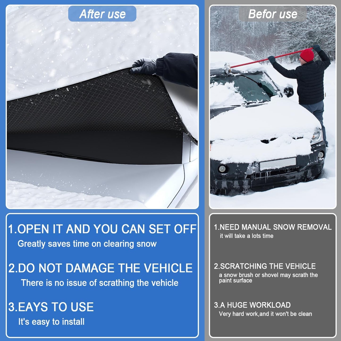 Universal Winter Magnetic Car Windshield Cover for Ice and Snow Prevention - Automotive Protector Featuring Side Window & Rearview Mirror Shields, Suitable for Most Sedans and SUVs