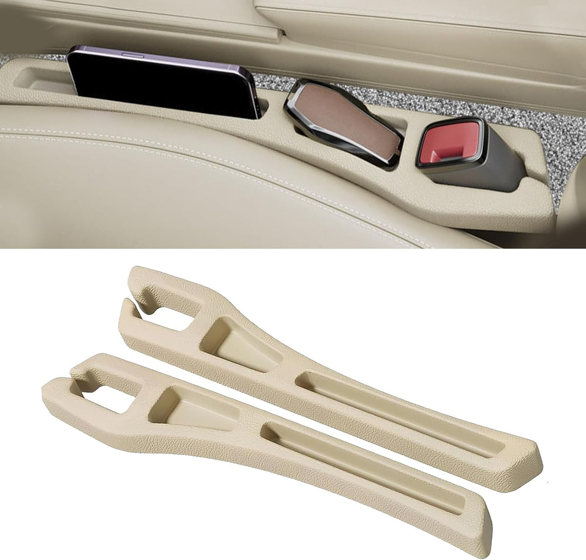 2PCS Car Seat Gap Filler Organizer, Multifunctional Car Gap Filler Organizer Storages Function for Storing Phones Keys Cards, Universal No Drop Seat Guard for Cars (Red)