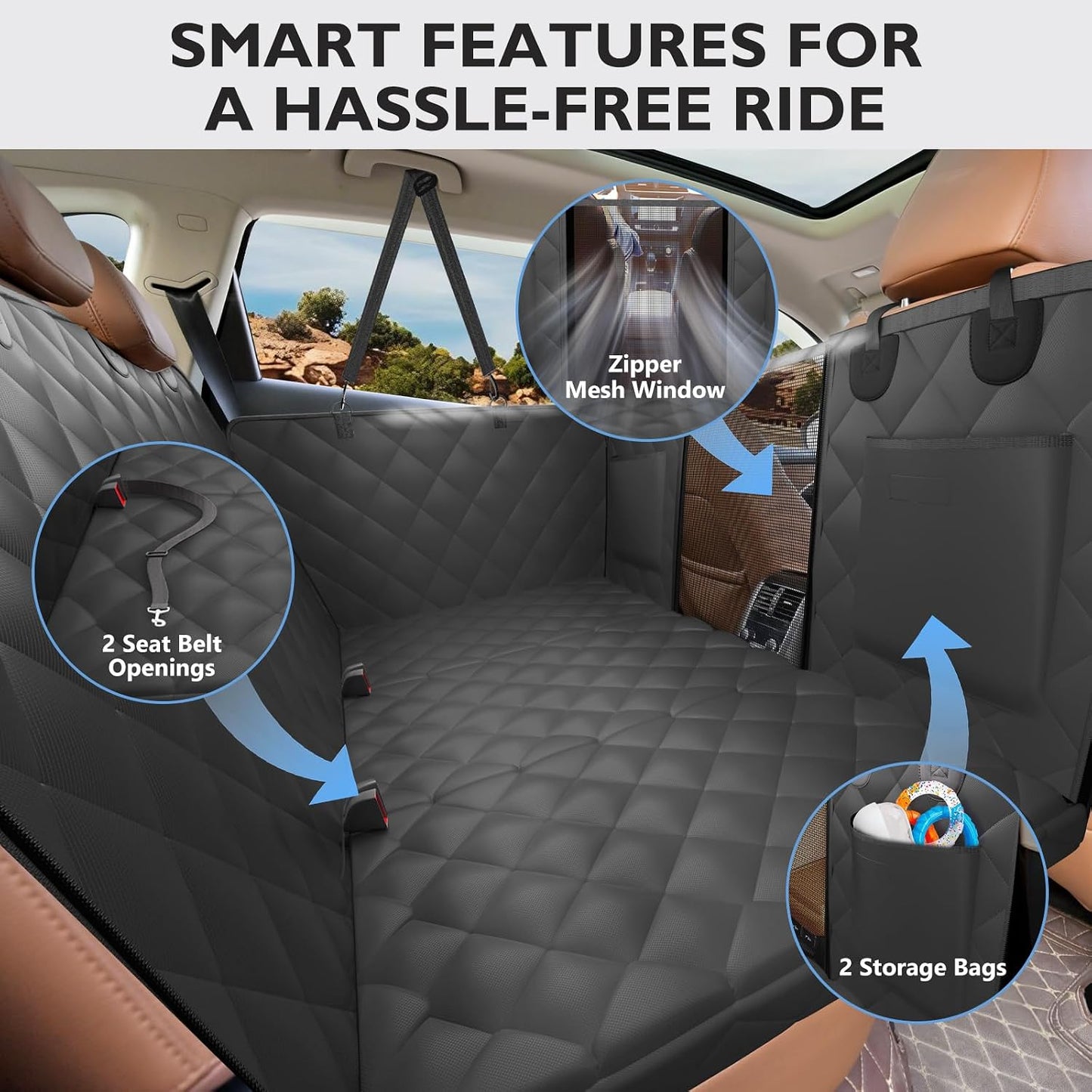 Back Seat Extender for Dogs-Large Space, Hard Bottom Egg Crate Foam Soft Dog Car Seat Cover, Sturdy Backseat Extender for Dogs, Waterproof Pet Car Bed Dog Hammock for Car, SUV, Truck