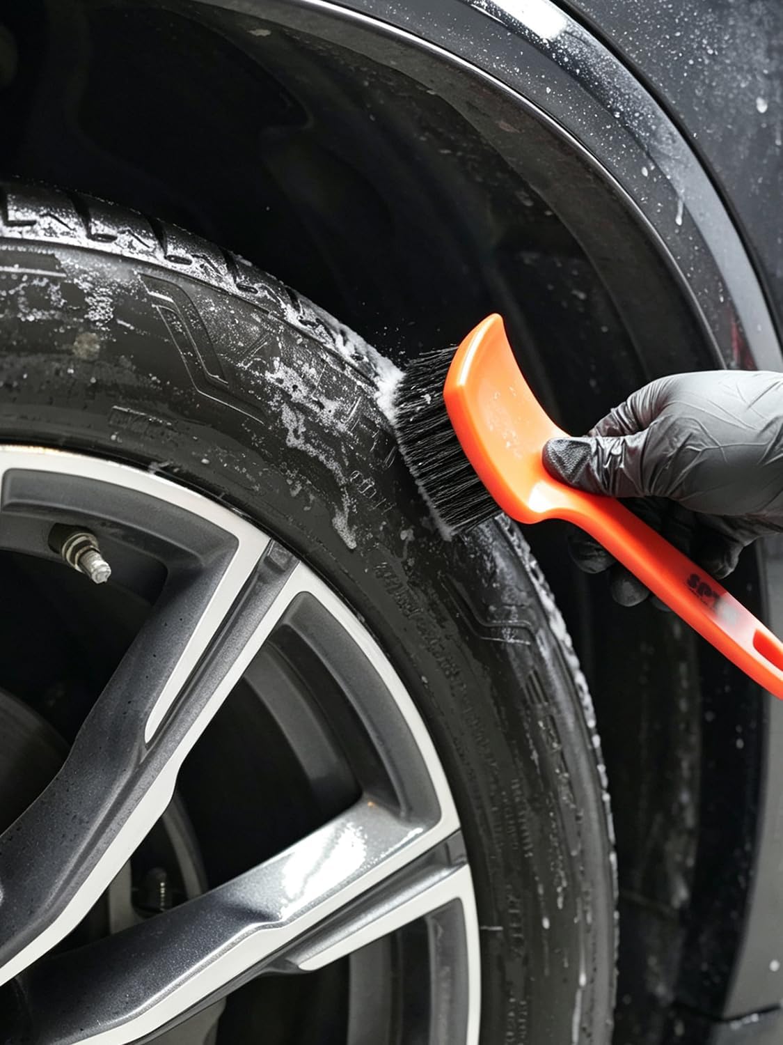 SPTA 3Pcs Car Detailing Brush Kit, Leather & Textile Interior Brush, Comfortable Grip and Scratch-Free Cleaning for Dashboard, Wheels, Seats, Foot Mats and Small Areas, Black