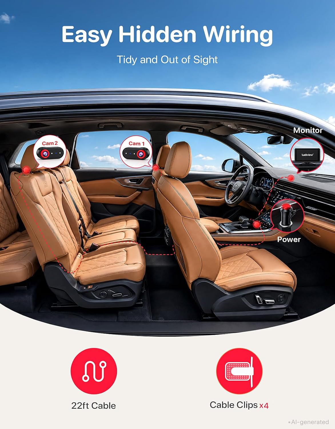 LUCKVIEW Dual Baby Car Camera, 5.2" Split Screen with 2 Cameras