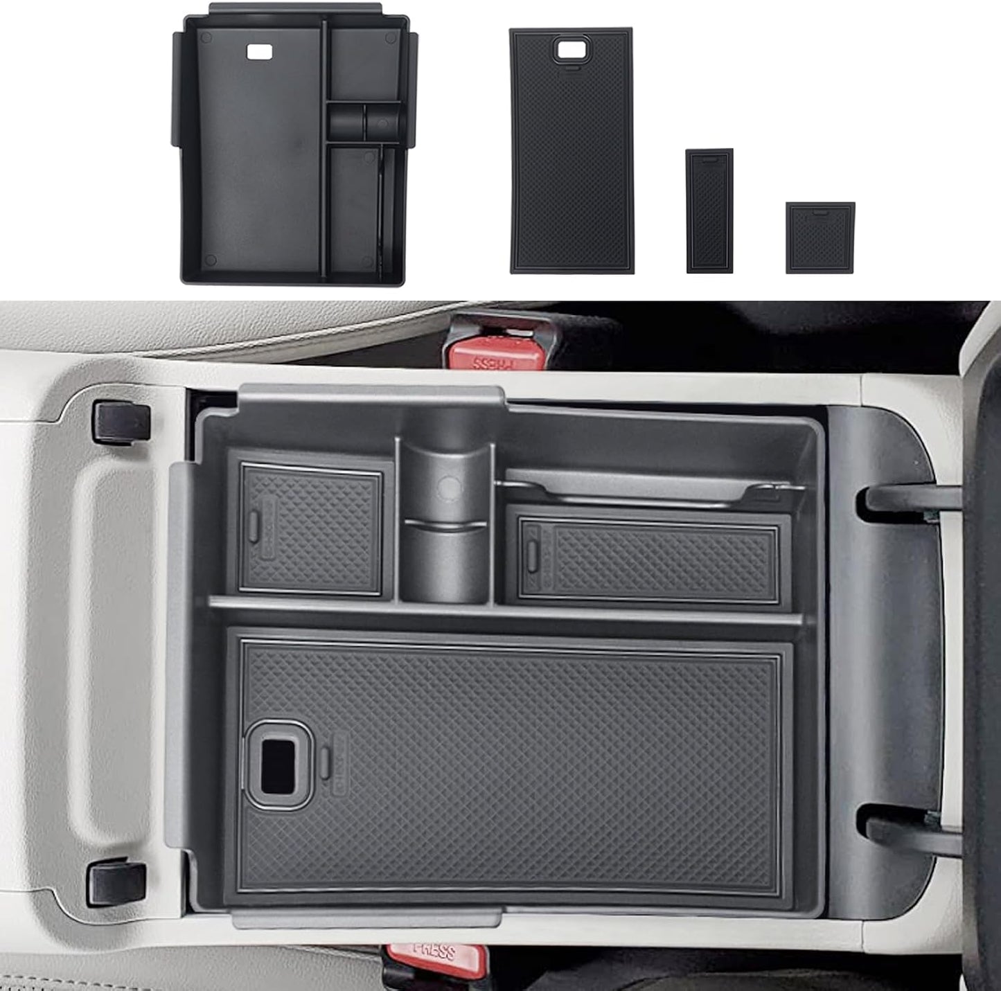 Upgraded Design Center Console Organizer Tray for Hyundai Santa Cruz 2022-2024 - Custom Fit Armrest Insert, Non-Slip ABS Matte Black (Fits SE/SEL Only, Excludes Limited & XRT)