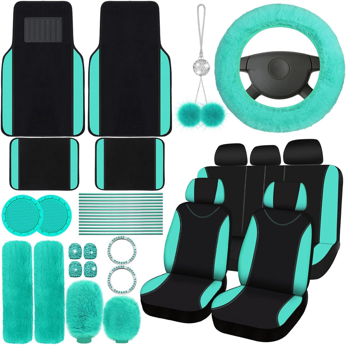 Woanger 47 Car Seat Cover Full Set Car Accessories for Women, Purple Black