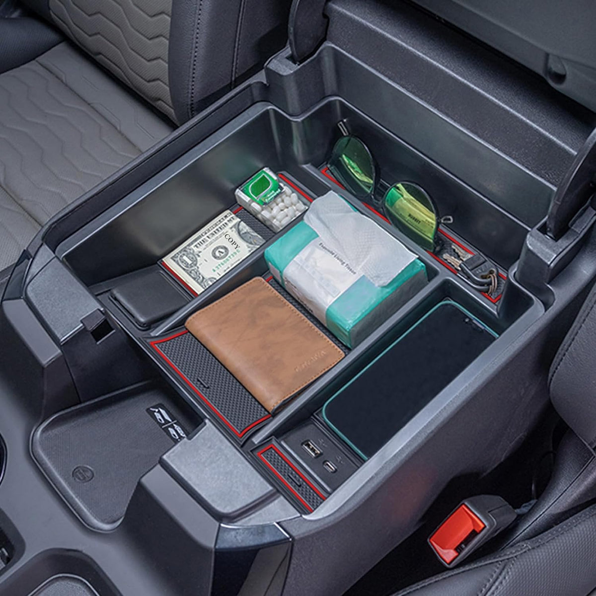 TOPINSTALL Blue Center Console Organizer Compatible with Chevy Silverado/Sierra 1500 2019-2022 and 2020-2023 Silverado/Sierra 2500HD 3500HD, Full-Size Tray (Full Console w/Bucket Seats ONLY)