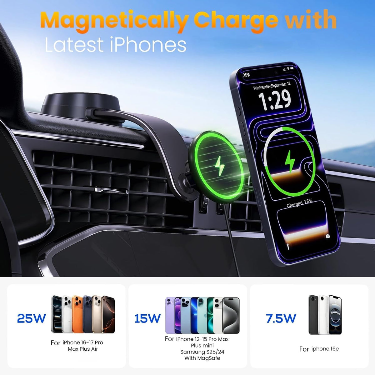 Upgrade for Qi2.2 25W for MagSafe Wireless Car Charger Mount, Space Black