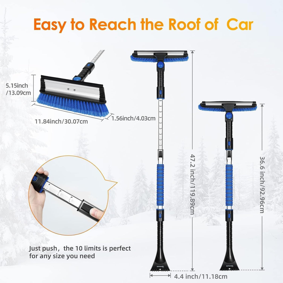 AstroAI 27'' Classic and 47.2'' Upgraded Ice Scraper with Squeegee(Blue)