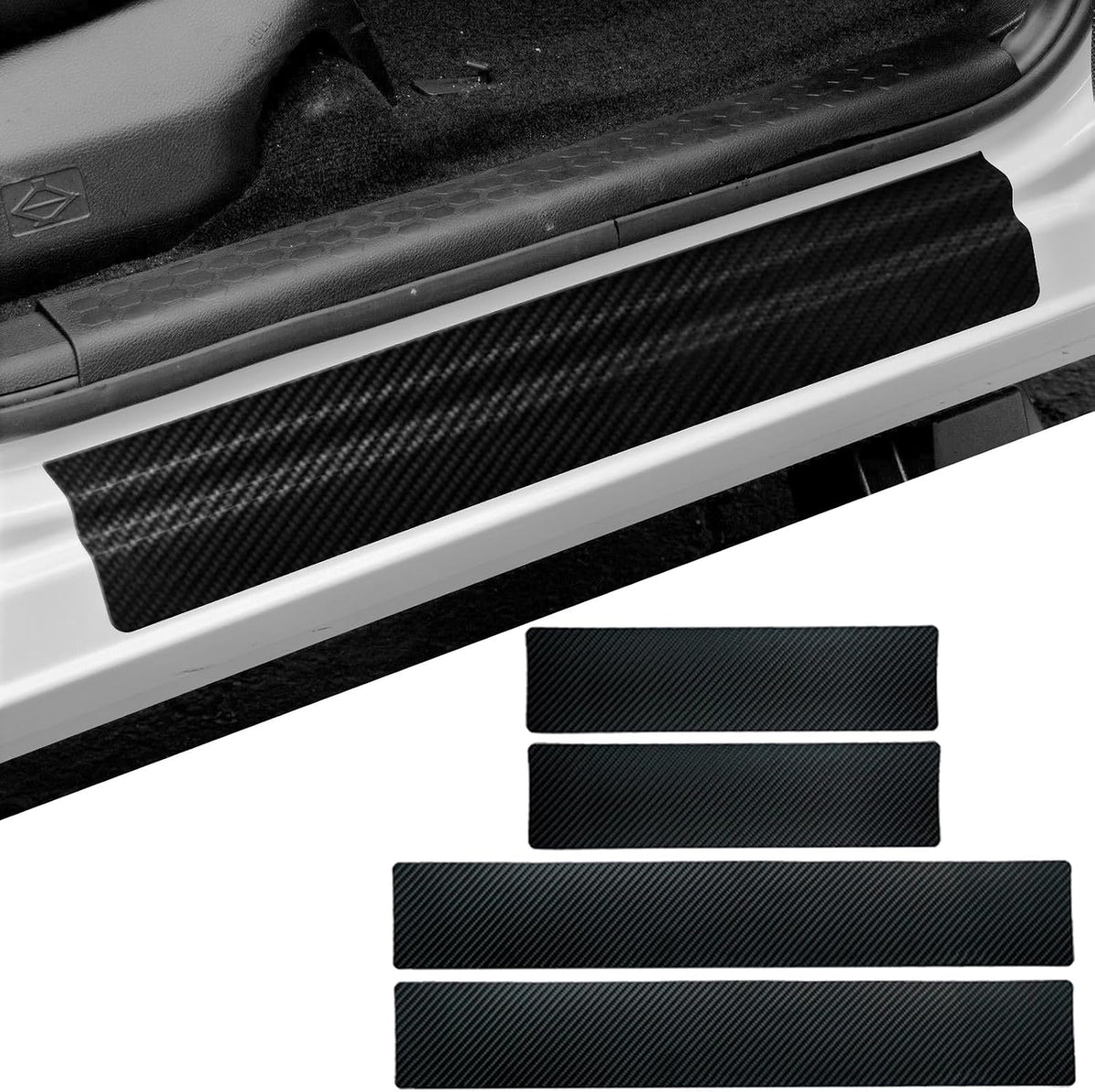 4 Pcs Carbon Fiber Car Door Sill Scuff Plate Auto Door Entry Guard Scratch Shield for GMC Sierra 1500 Chevrolet Silverado 1500 Auto Accessories (Red, 1500)