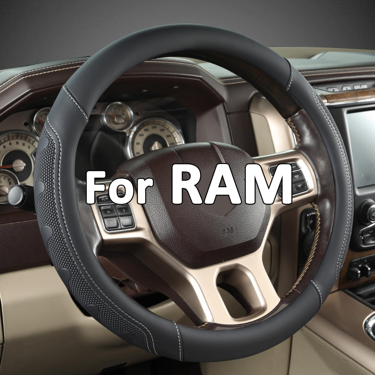 GIANT PANDA Car Steering Wheel Cover for Dodge Ram 1500 2500 3500 15.5-16 inches - Black+Red
