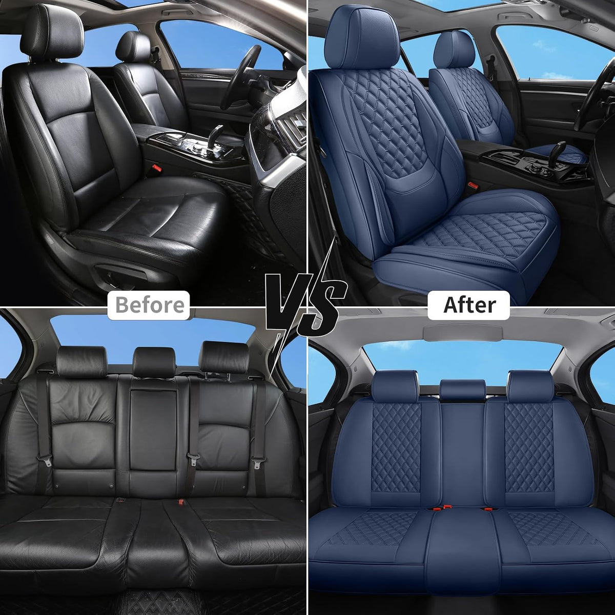 Car Seat Covers Full Set,5 Seat Leather Seat Covers for Cars,Front Seats and Back Seat Cover,Waterproof Car Seat Cushion Protectors,Universal Fit for Most Cars SUV Trucks(Blue, Full Set)