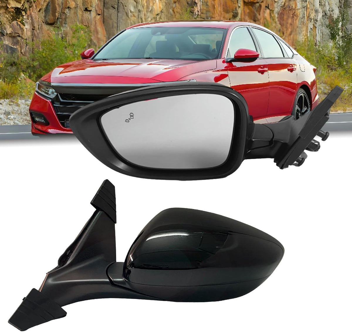 Passenger Side Mirror Compatible With 2018-2022 Honda Accord LX, Sport,With Power Glass,Non-Heated/No-Turn Signal/Manual Folding 3Pins,Black