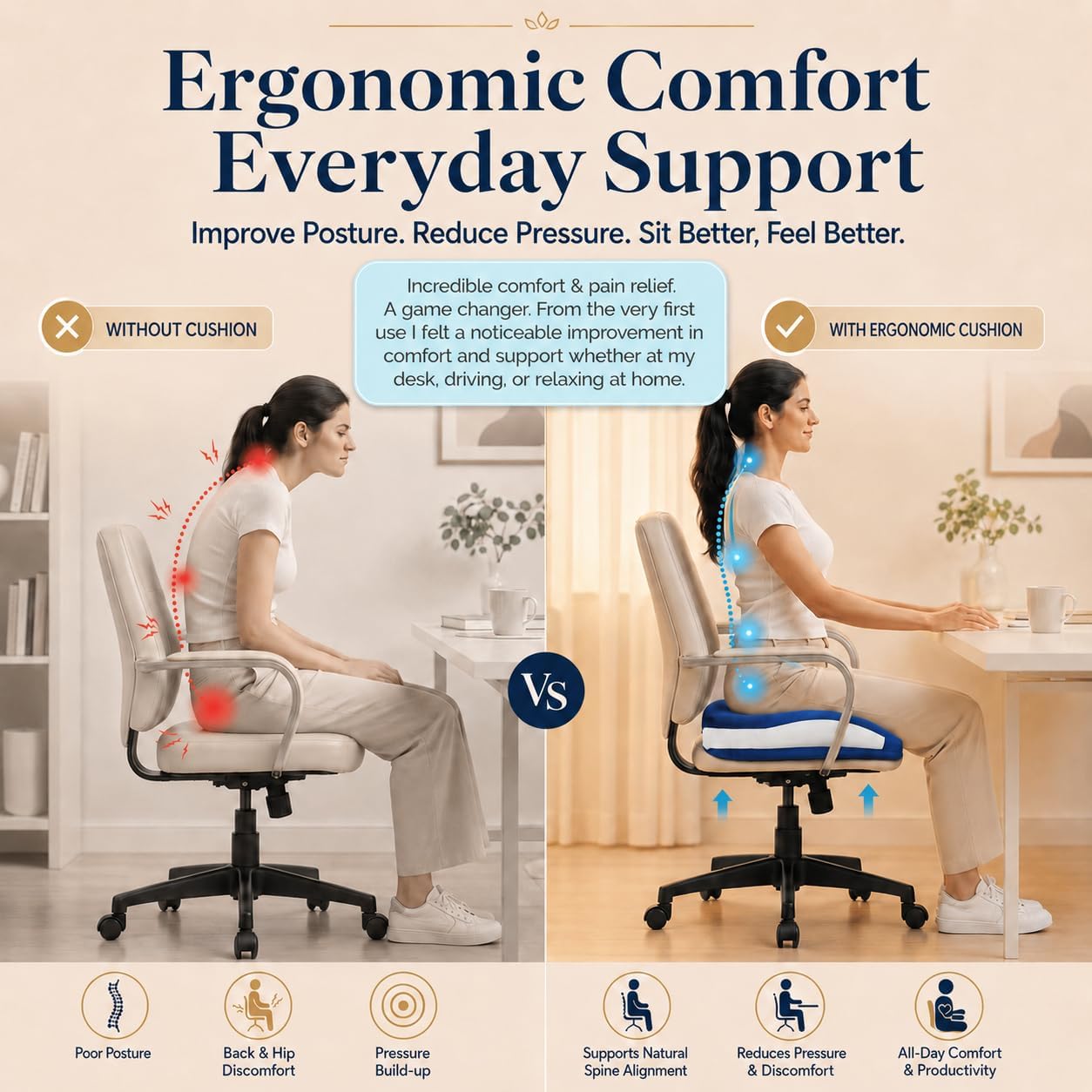 Memory Foam Seat Car Computer Desk Chair Cushion,Cushion For Tailbone Pain Relief Cushion Office Chair Butt Pillow Seat Cushions For Office Chairs Wheelchair Cushion For Long Sitting Back Pain Blue
