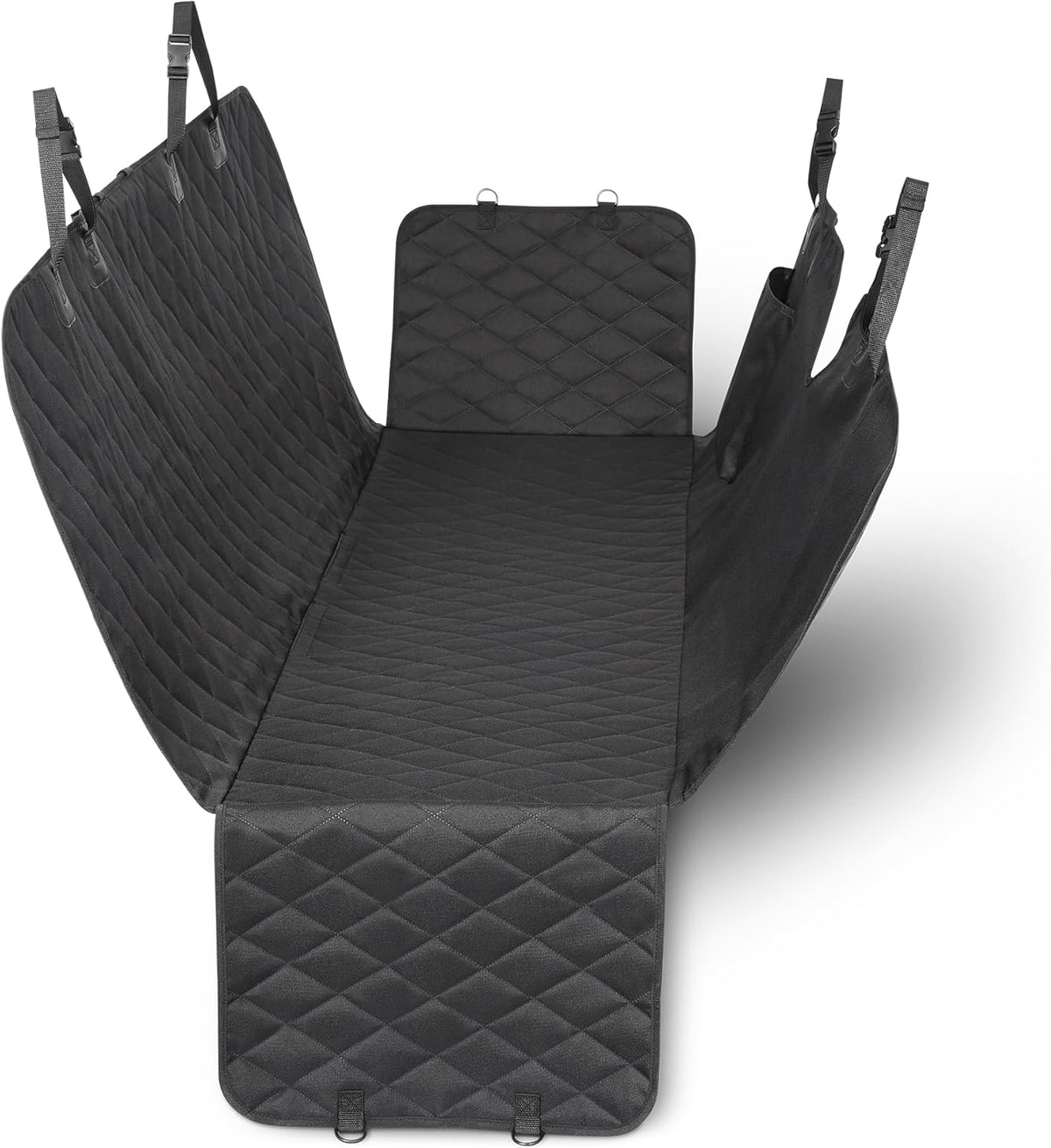 Amazon Basics Dog Car Seat Cover for Back Seat, Scratch-Resistant Nonslip Hammock with Side Flaps and Seatbelt Openings for Cars, SUVs, and Trucks, Black