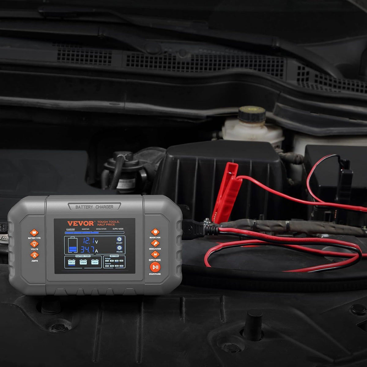VEVOR Smart Battery Charger, 35-Amp, Lithium Lead-Acid Car Battery Charger