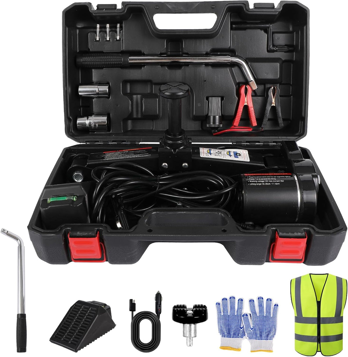 EFFIROSO Premium 10 in 1 Electric Scissor Jack Enhanced Safety 3 Ton Car Jack Kit Automatic 12V Tire Repair Kit for Sedans SUV Tire Replacement