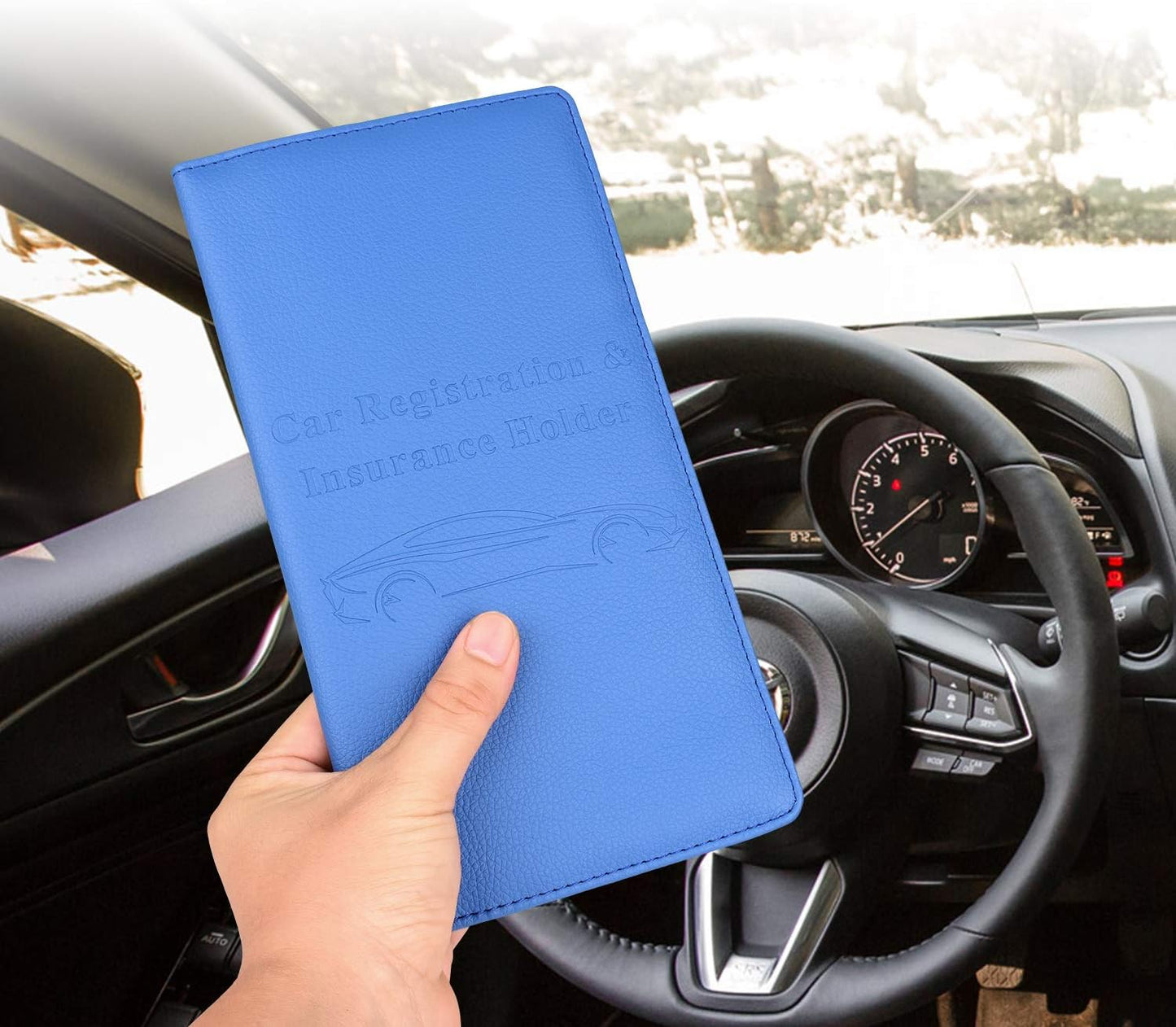 Cacturism Car Registration and Insurance Holder, Vehicle Glove Box Car Organizer Men Women Wallet Accessories Case with Magnetic Shut for Cards, Essential Document, Driver License, Blue