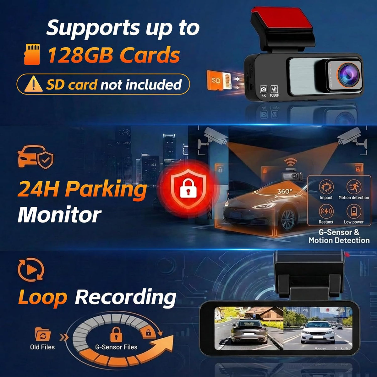 4K Dash Cam Front and Rear, Volxcereo Wireless Dash Camera 5G WiFi&APP&GPS