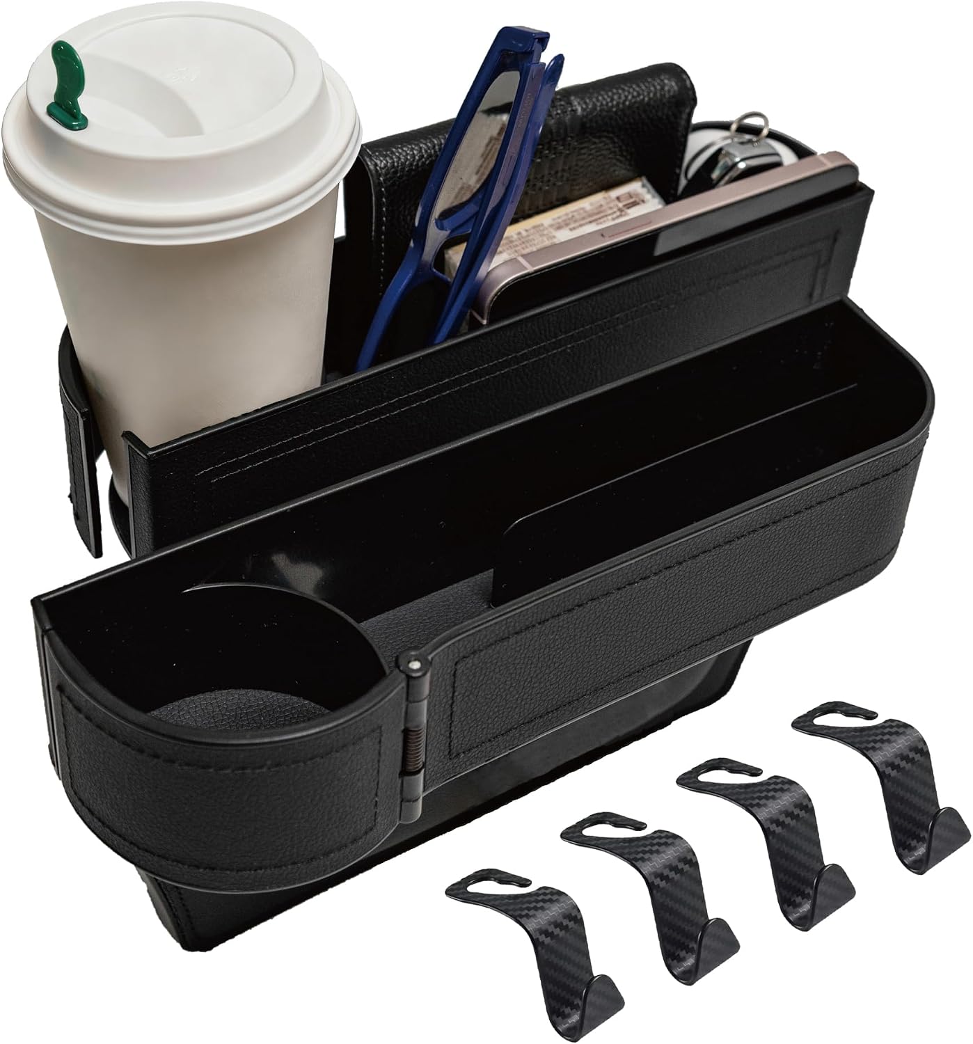 Car Seat Gap Filler Organizer,2 Pack Car Leather Cup Holder Gap Bag,Car Seat Storage Box with Adjustable Cup Holders,Car Organizer Front Seat for Holding Phone, Glasses, Keys, Cards (Beige)