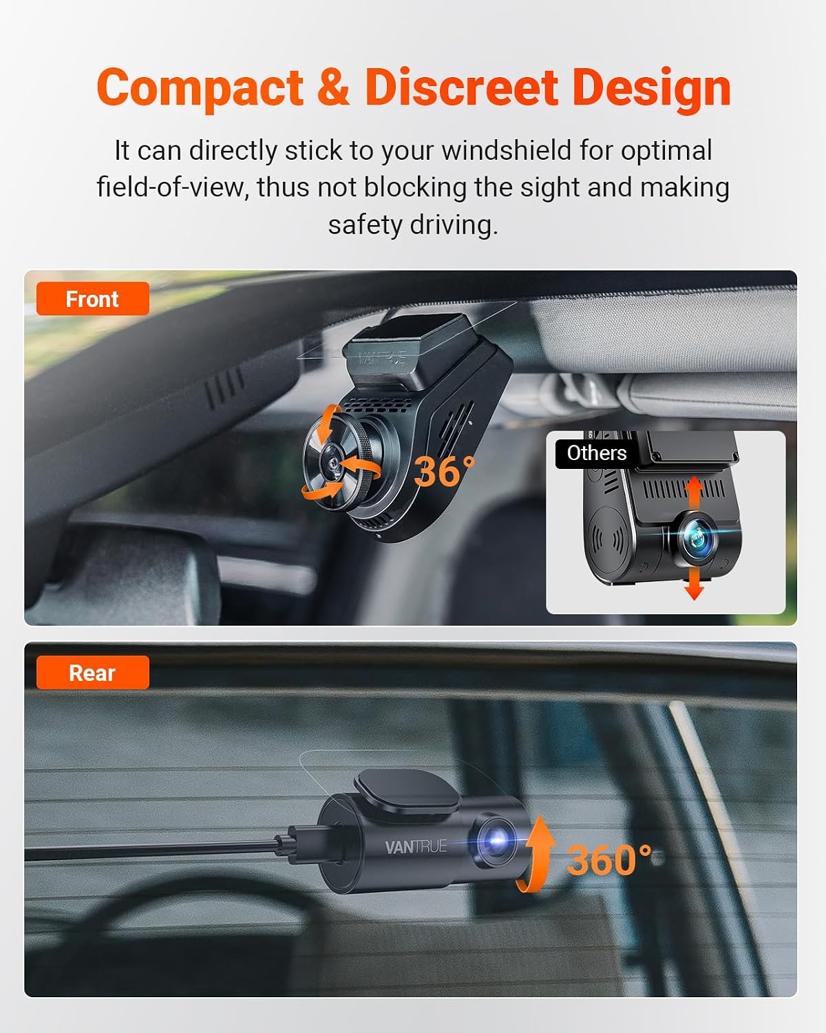 Vantrue S1 Pro 60fps Dash Cam Front and Rear, STARVIS 2 AI Dual Dash Cam