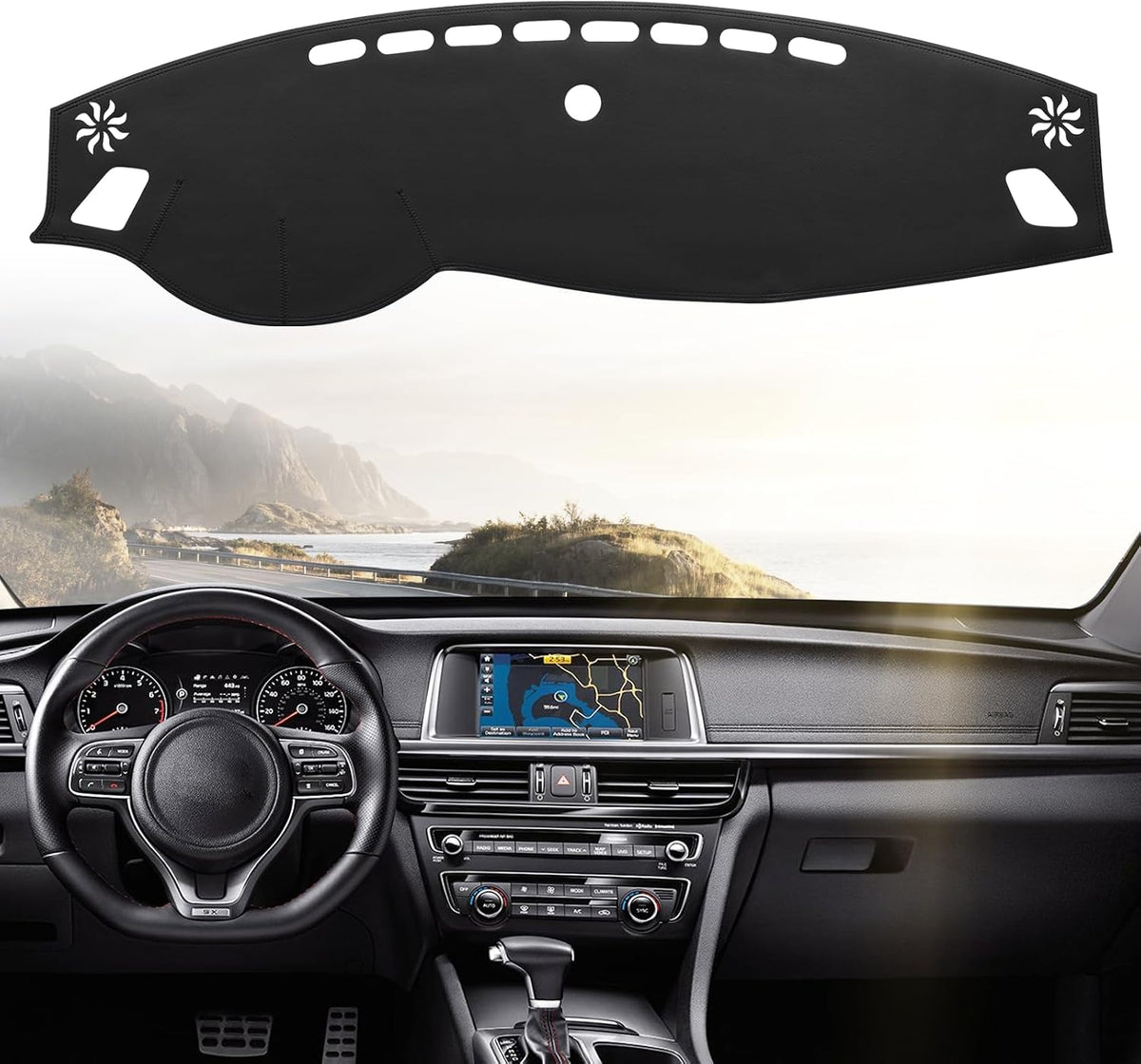 Leather Dashboard Dash Cover Mat Carpet PU Compatible with 2011 2012 2013 2014 Hyundai Sonata