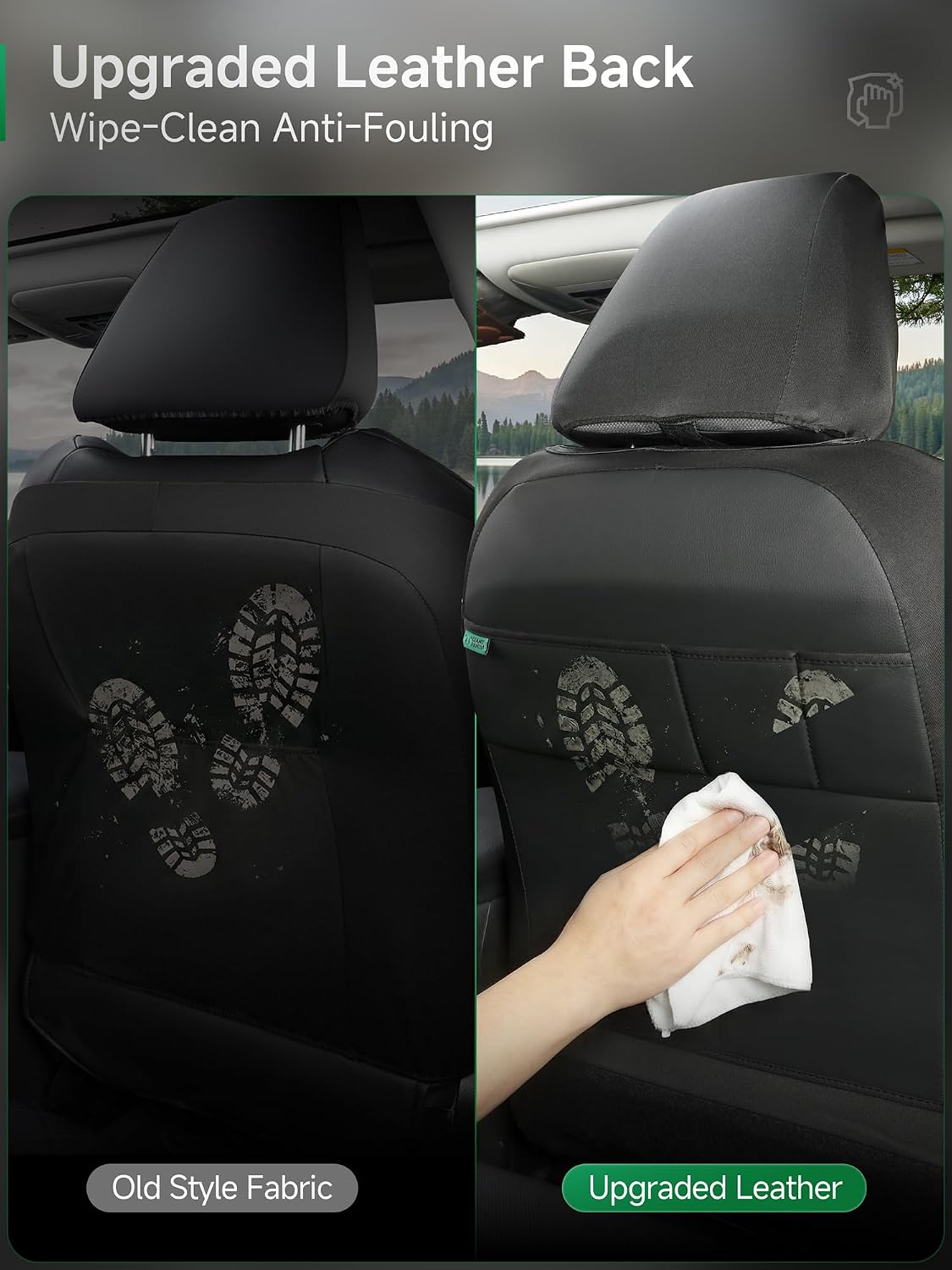 GIANT PANDA Front Car Seat Covers for 2009-2026 Ford F150,2017-2026 F250 F350 Super Duty Crew Cab SuperCrew SuperCab Pickup Trucks,Faux Leather 2-Pack (Solid Black)