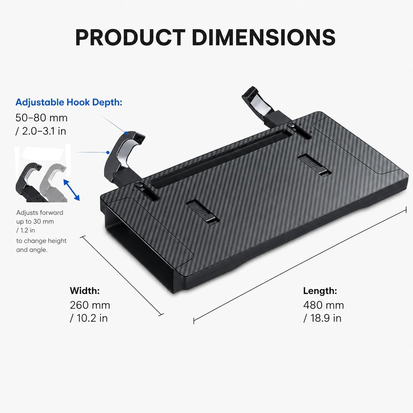 2-in-1 Steering Wheel Tray and Car Laptop Desk with Seat Gap Organizer | Carbon fiber look for working, eating or tablet use, fits standard round steering wheels,use only while safely parked