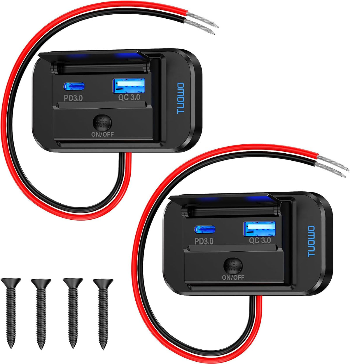 USB Outlet Panel 4-Pack - 54W Fast Charging Type-C PD 36W + USB-A QC 3.0 18W 12V/24V Surface Mount for RV Marine Truck Bus Golf Cart