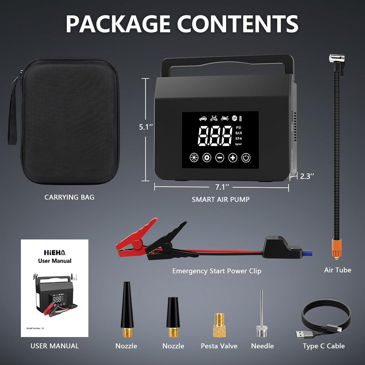 FUNAURORE 4000A Car Battery Jump Starter with Air Compressor 150PSI