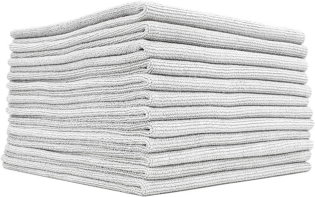 The Rag Company - The Pearl - Professional Microfiber Detailing Towel for Ceramic Coating Leveling and Sealant Removal, Safe and Scratch-Free with No Tags, 320gsm, 16in x 16in, Green -12 Pack