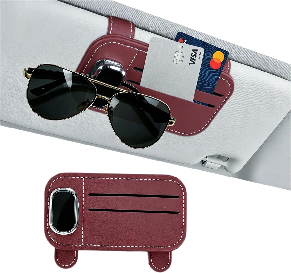 Sunglasses Holder For Car,Black PU Leather Glasses Clip For Sun Visor