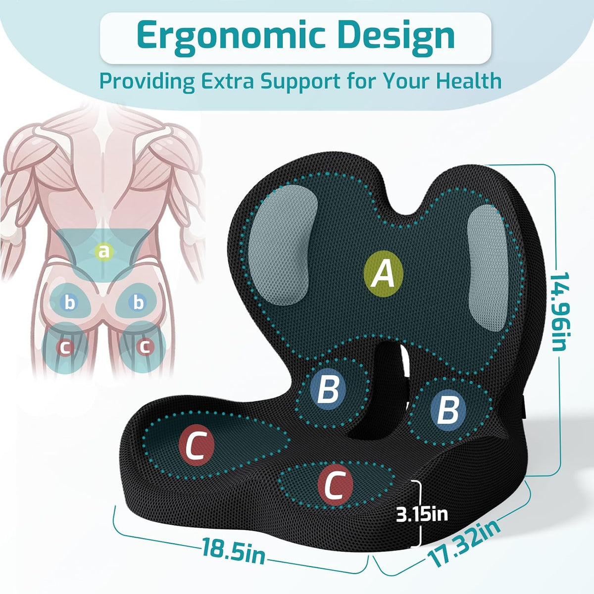 Ergonomic Seat Cushion & Lumbar Support Pillow for Office,Car